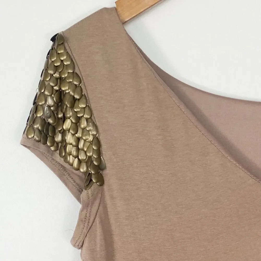 Forever 21 Metal Teardrop Embellished Taupe Nude Jersey Knit Bodycon Mini Dress